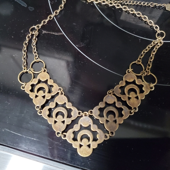 NIB Touchstone Crystal By Swarovski Retired Antigue Gold Necklace and Earrings - Picture 6 of 8